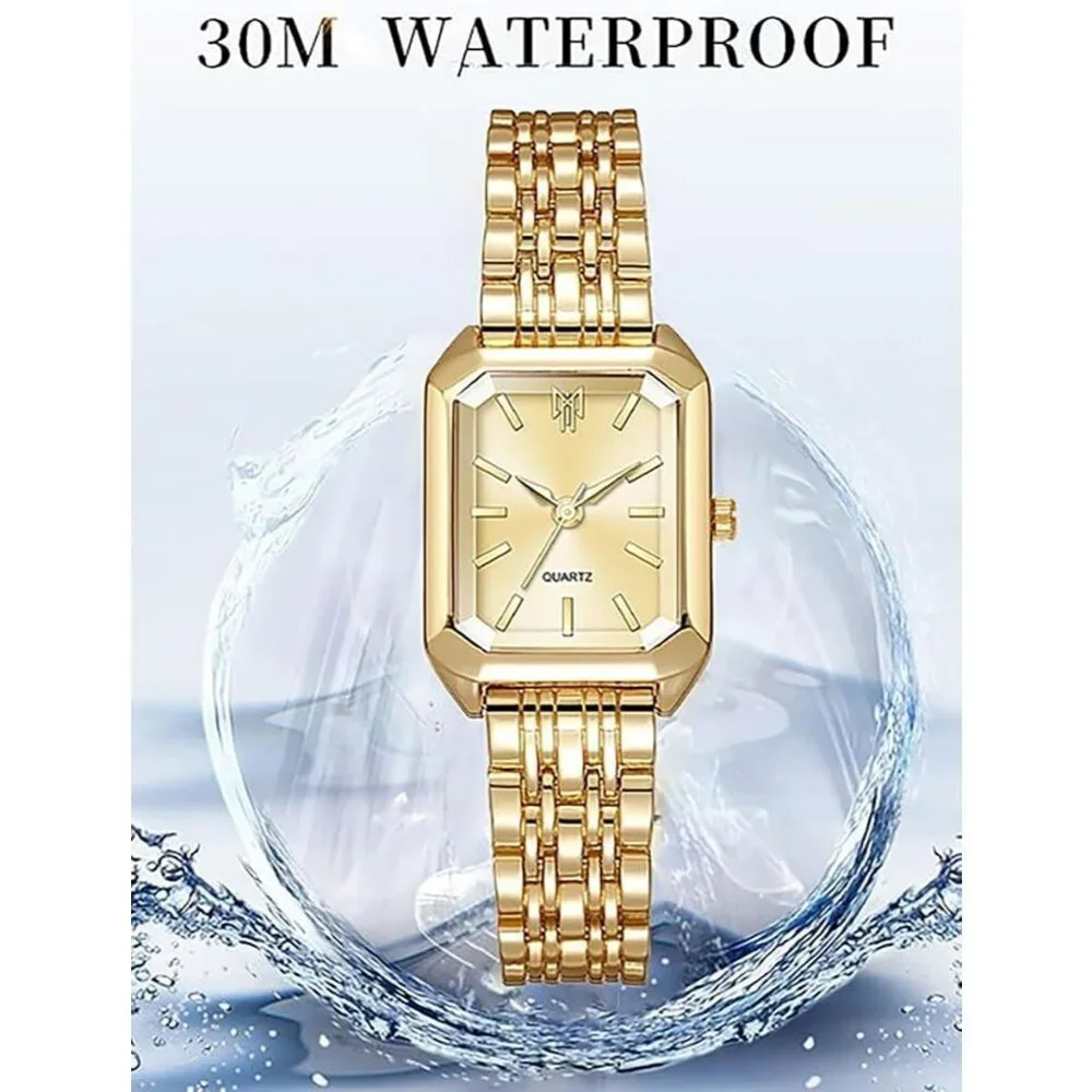 Women's Gold Square Quartz Wrist Watches Steel Strap Casual Charm Fashion